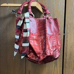 Elegant Red Croc-Embossed Tote Bag